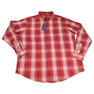 Roundtree Yorke Men XLT 100% Cotton Red Plaid Long Sleeve Button Up Shirt NWT